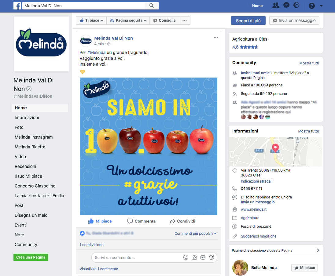 I post sulla pagina registrano il più alto tasso di “engagement” nel panorama ortofrutticolo italiano.