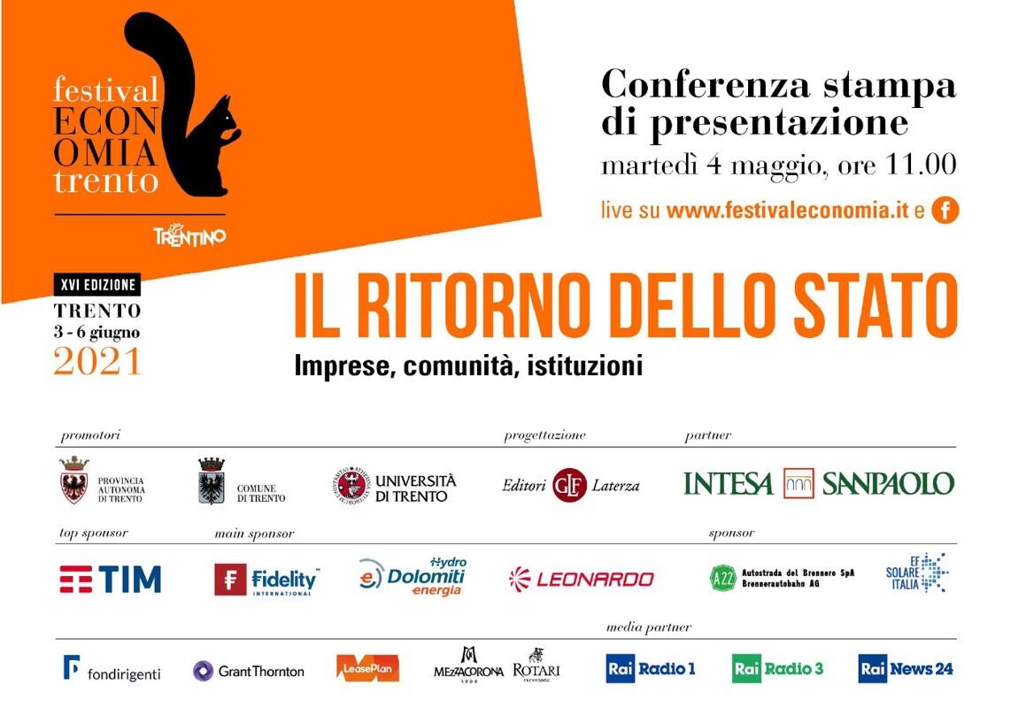 Trento, Roma, Milano. Si terrà su tre sedi la presentazione del programma della 16^ edizione del Festival dell’Economia che quest'anno avrà come tema: “Il ritorno dello Stato, imprese, comunità, istituzioni”.